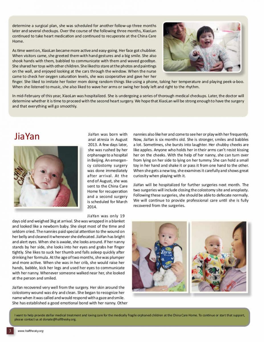 Image of Half the Sky's China Care Home Spring 2014 Newsletter: Page 3