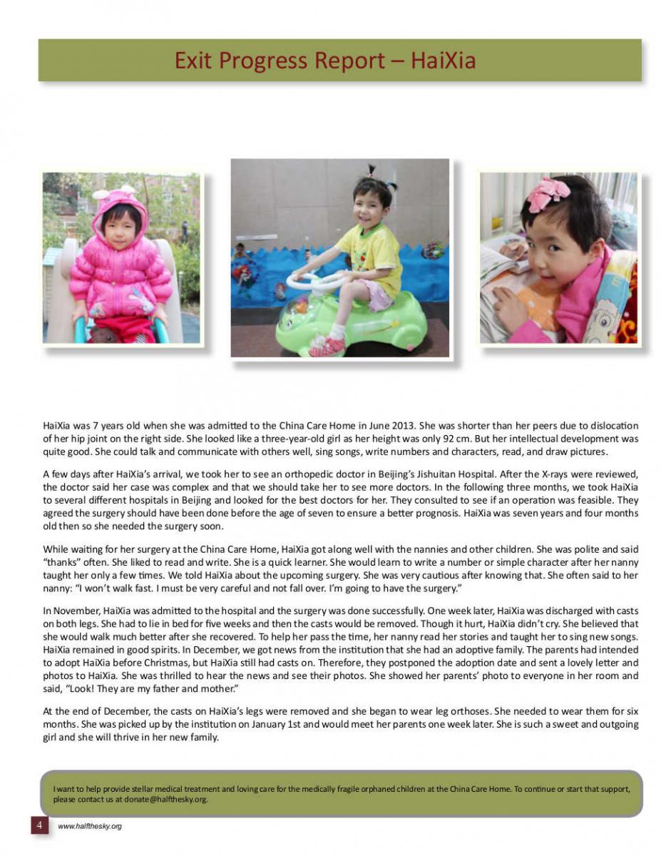 Image of Half the Sky's China Care Home Spring 2014 Newsletter: Page 4