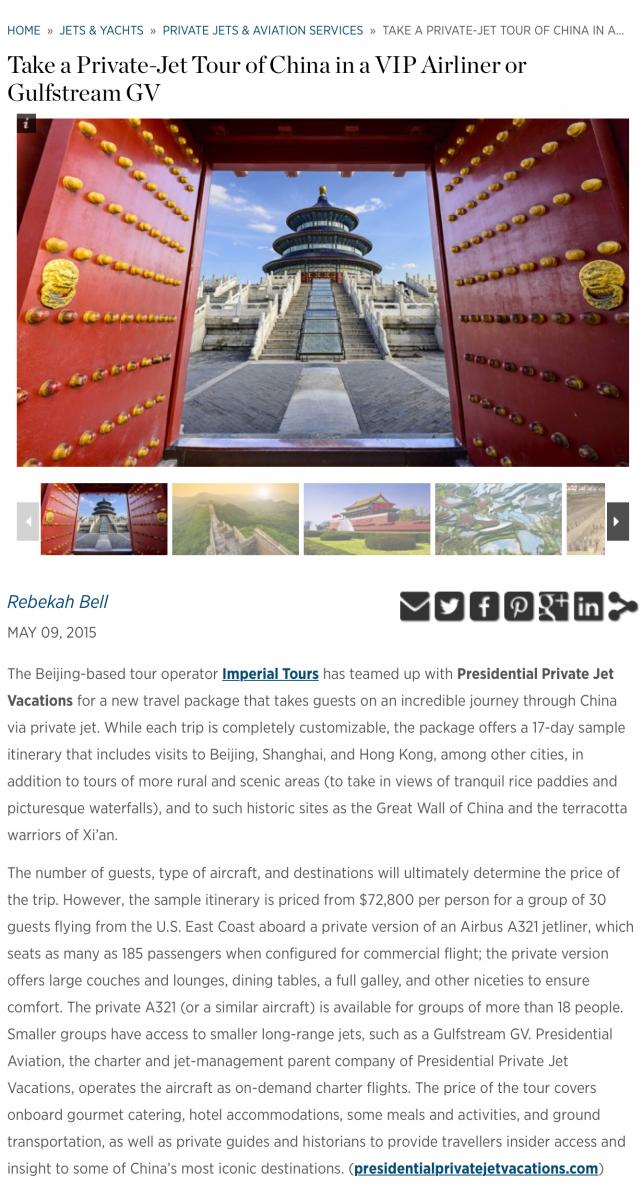 Article on Robb Report: Take a Private-Jet Tour of China