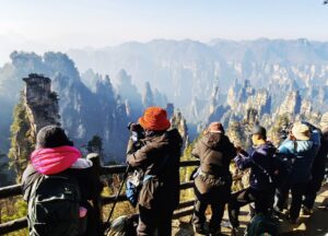 Tourists taking photos at Zhangjiajie National Park